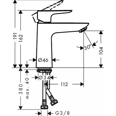 Hansgrohe Talis E 110 mosdócsaptelep lefolyó garnitúra nélkül, matt fehér