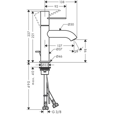 Hansgrohe Axor Uno 100 egykaros mosdócsaptelep loop fogantyúval automata lefolyóval, króm