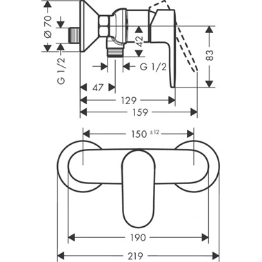 Hansgrohe Vernis Blend falsíkon kívüli egykaros zuhanycsaptelep  króm