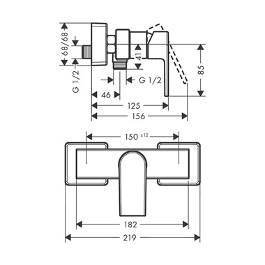 Hansgrohe Vernis Shape falsíkon kívüli egykaros zuhanycsaptelep matt fekete