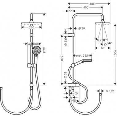 Hansgrohe Vernis Shape Showerpipe 230, 1 jet Reno zuhanyrendszer matt fekete