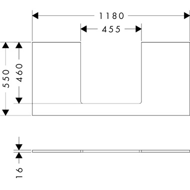 Hansgrohe Xilesa E Pultlap 1180/550, középkivágással, ráültetett mosdótálhoz