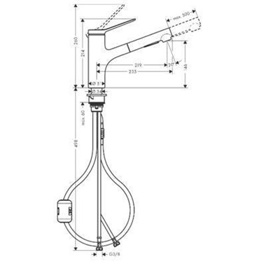 Hansgrohe Zesis M33 egykaros konyhai csaptelep 140, kihúzható kifolyóval, 2 jet, matt fekete 