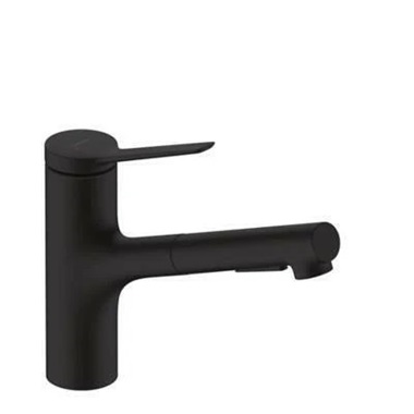 Hansgrohe Zesis M33 egykaros konyhai csaptelep 140, kihúzható kifolyóval, 2 jet, matt fekete 