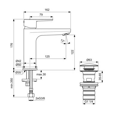 Ideal Standard Cerafine O H120 mosdócsaptelep Click-Clack leeresztővel, rózsa arany