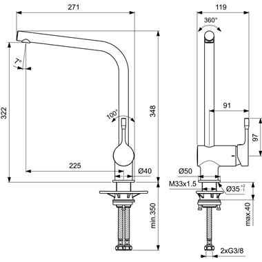 Ideal Standard Ceralook álló mosogató csaptelep, l-kifolyó, króm