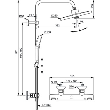 Ideal Standard Ceratherm T25 termosztátos zuhanyrendszer, króm