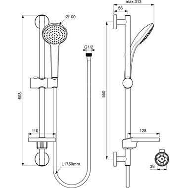 Ideal Standard Idealrain M1 zuhanyszett 60 cm rúddal, 175 cm flexicsővel, króm