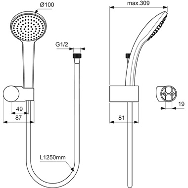 Ideal Standard Idealrain M1 fix tartós zuhanyszett 1 funkciós, 125 cm flexicsővel, króm