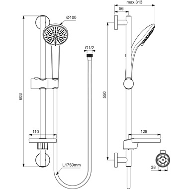 Ideal Standard Idealrain M3 rudas zuhanyszett 3 funkciós 60 cm rúddal, 175 cm flexicővel, króm