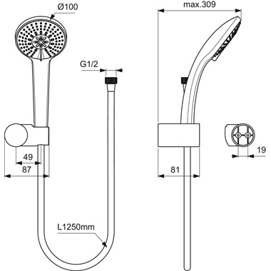 Ideal Standard Idealrain M3 fix tartós zuhanyszett 3 funkciós,125 cm flexicsővel,  króm