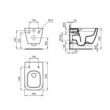 Ideal Standard i.life B, rimls+ peremmentes fali wc, glossy gray