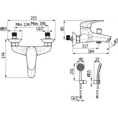 Jika Deep kád-zuhany csaptelep fali zuhanyszettel, króm