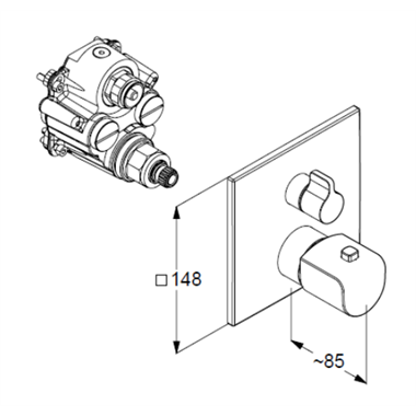Kludi Ameo falsík alatti termosztátos zuhanycsaptelep, króm