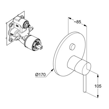 Kludi Bozz  falsík alatti egykaros kád- és zuhanycsaptelep nyomógombos váltóval, matt fekete