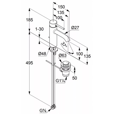Kludi Bozz 100 mosdócsaptelep automata leeresztő króm