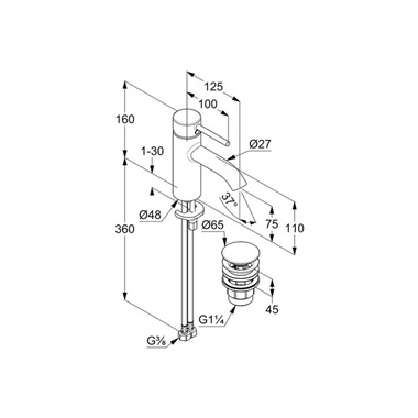 Kludi Bozz 75 mosdócsaptelep Push-Open leeresztővel, matt fekete