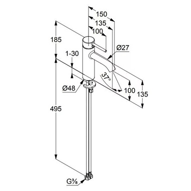 Kludi Bozz mosdócsaptelep 100 mm, leeresztő nélkül, matt fekete