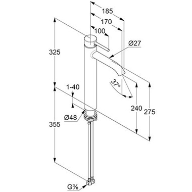 Kludi Bozz mosdó csaptelep 240 mm, leeresztő nélkül, króm