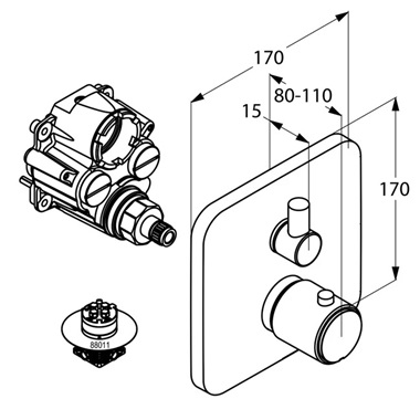 Kludi E2 falsík alatti termosztátos kád/zuhanycsaptelep