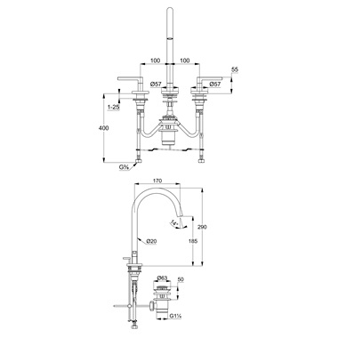 Kludi Nova Fonte Puristic mosdó csaptelep lefolyógarnitúrával,3 lyukas, króm 