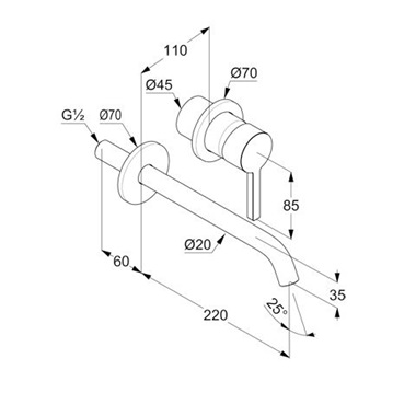 Kludi Nova Fonte Pura falsík alatti mosdó csaptelep 220 mm, króm