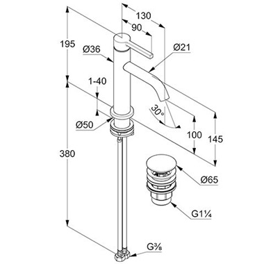 Kludi Nova Fonte Pura mosdó csaptelep Push-Open leeresztővel, ECOplus funkcióval 100 mm