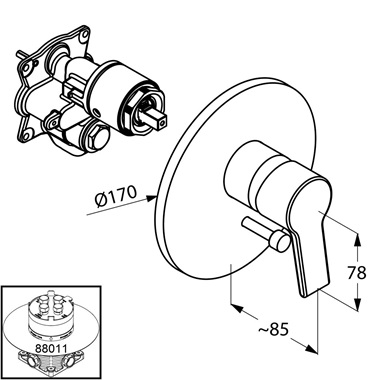 Kludi O-cean falsík alatti egykaros kád-zuhanycsaptelepkróm