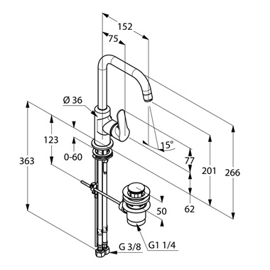 Kludi Objekta egykaros mosdó csaptelep, forgatható kifolyóval, króm