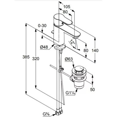 Kludi Objekta egykaros mosdócsaptelep, lefolyógarnitúrával, króm