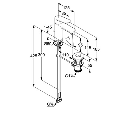 Kludi X1 egykaros, mosdócsaptelep 100, klikk-klakk, króm