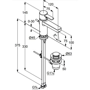 Kludi Zenta XL egykaros mosdócsaptelep autómata leeresztővel