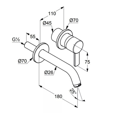 Kludi Zenta fali egykaros mosdócsaptelep 180 mm, 2 lyukas kivitel