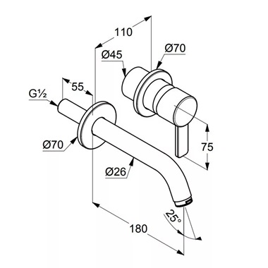 Kludi Zenta falsík alatti  mosdócsap 230-ás króm 