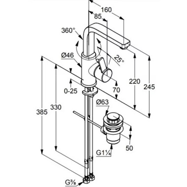 Kludi Zenta egykaros mosdócsaptelep elfordítható kifolyó, lefolyógarnitúrával