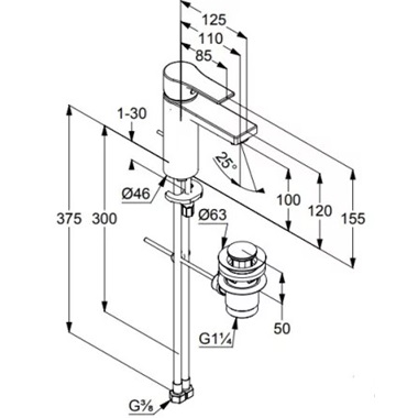 Kludi Zenta SL mosdócsaptelep 100 automata leeresztővel