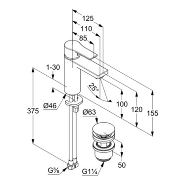 Kludi Zenta SL mosdócsaptelep 100 Push-Open leeresztővel