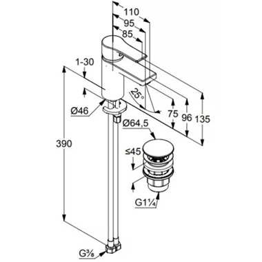 Kludi Zenta SL mosdócsaptelep 75 Click-Clack leeresztővel 
