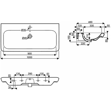 Kolo life! mosdó 100x48 cm, fehér