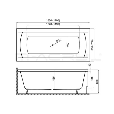 M-Acryl Noé egyenes kád lábbal 170x75 cm