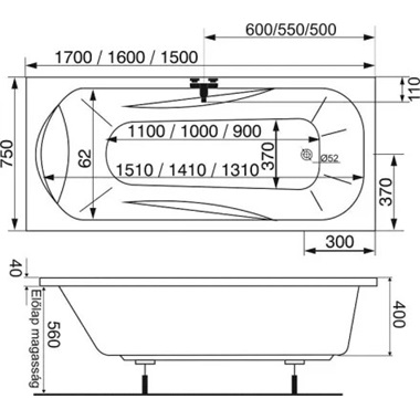 M-Acryl Sortiment kád 170x75 cm, lábbal