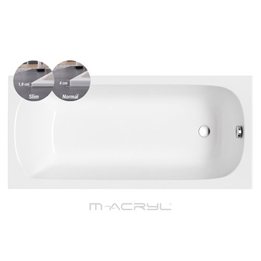 M-Acryl Mira Slim kád 180x80 cm, fehér, lábbal