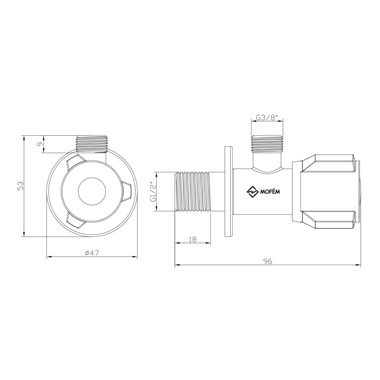 Mofém kerámiás sarokszelep 1/2"x3/8"