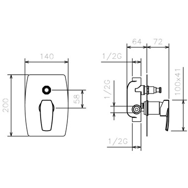 Novaservis Studio falba építhető kádcsaptelep zuhanyváltóval, króm 