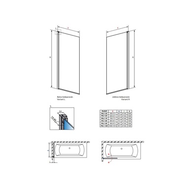 Radaway Nes PNJ 80 J kádparaván 80 cm, balos, fekete