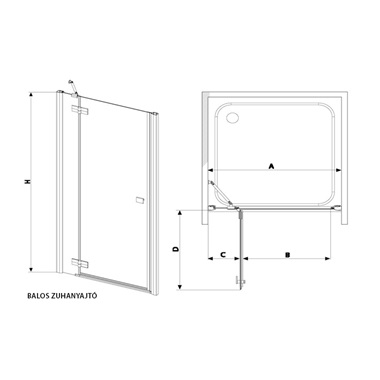 Radaway Almatea DWJ zuhanyajtó  90 cm, balos. króm, transparent