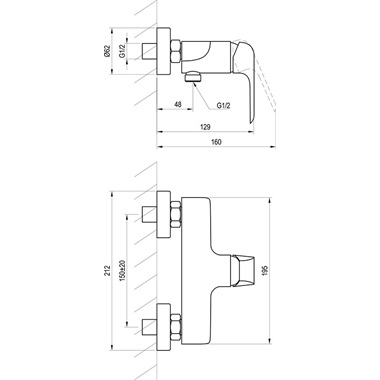 Ravak FL 032.20 BL Flat Black fali zuhanycsaptelep 15 cm, fekete