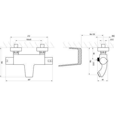 Ravak Termo termosztatikus fali kádcsaptelep 150 mm