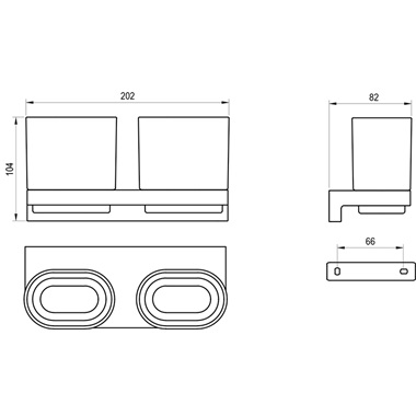 Ravak Chrome CR II 220.20BLM dupla pohártartó poharakkal, matt fekete, üveg