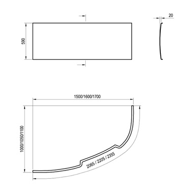 Ravak Asymmetric kád előlap, 160 cm, balos, fehér
